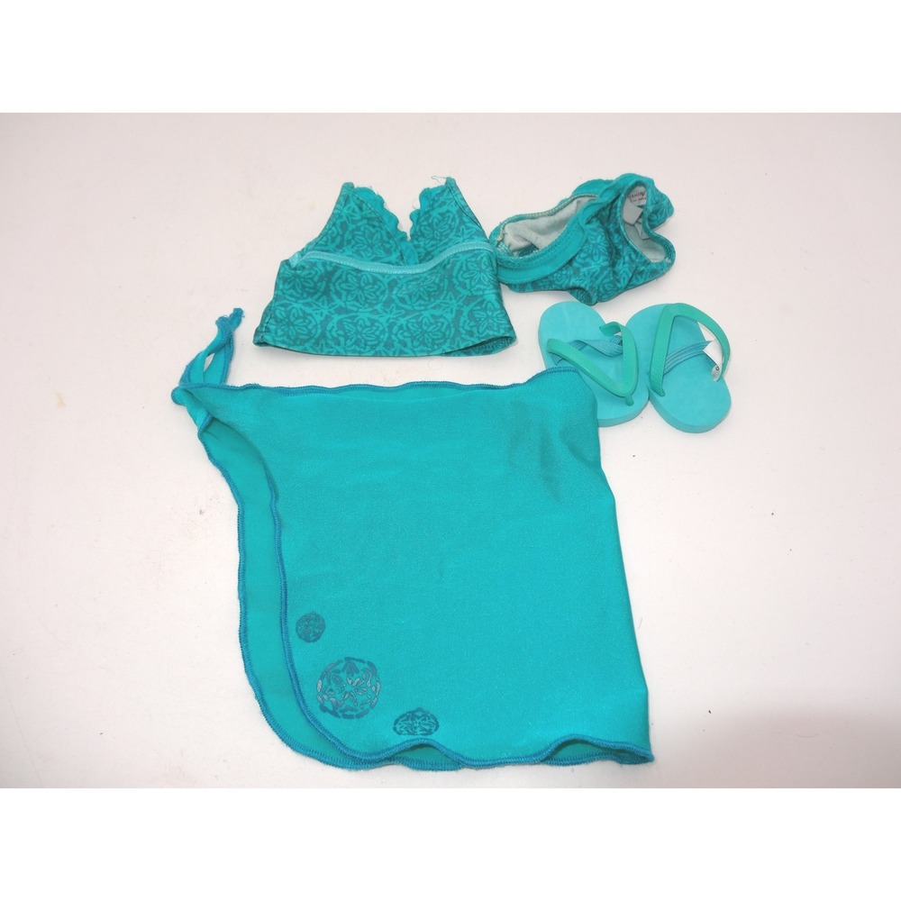 American Girl Doll Tankini Swimsuit with Sarong and Flip Flops Teal Fits 18"
